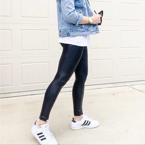 SPANX Faux Leather Leggings Size S Black High Waisted Shaping Compression
